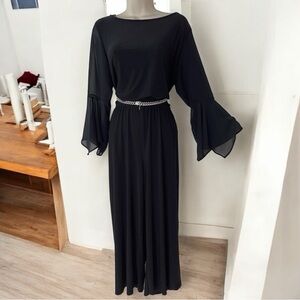 Black Wide-Leg Jumpsuit with Bell Sleeves
